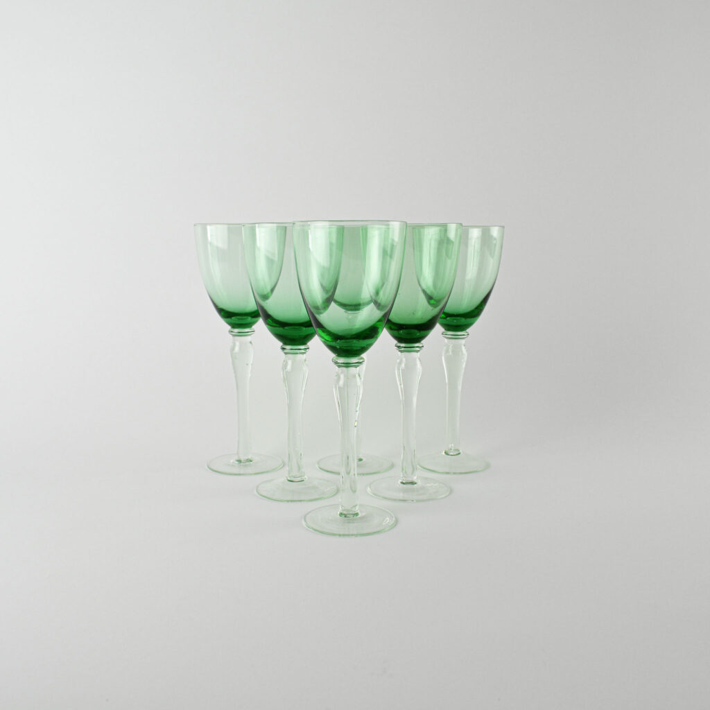 Wine glasses - green chalice - set of 6