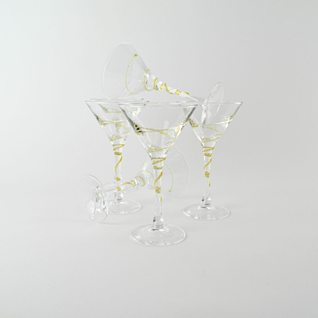 Cocktail glasses - gold glitter swirl - set of 6
