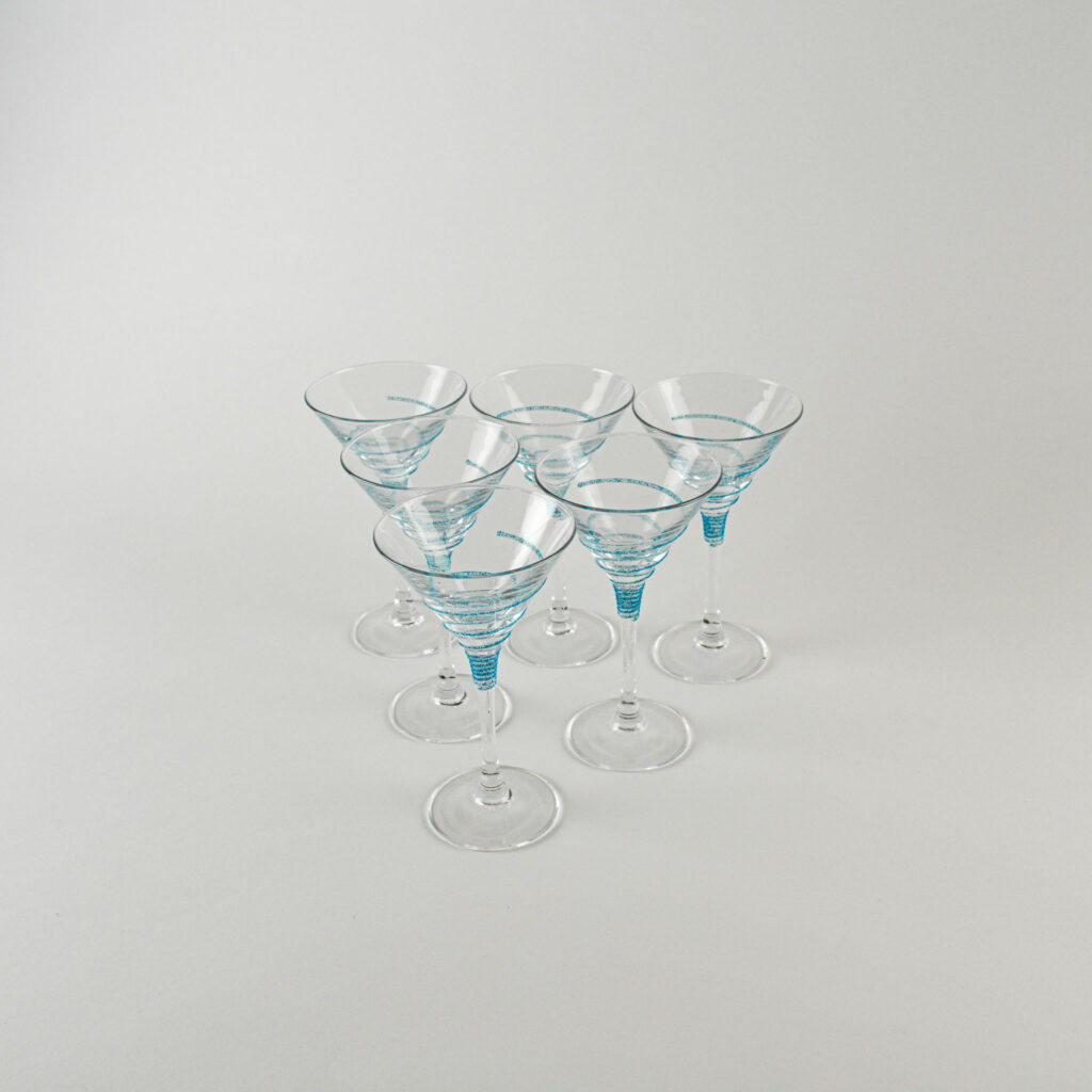 Cocktail glasses - blue glitter swirl - set of 6