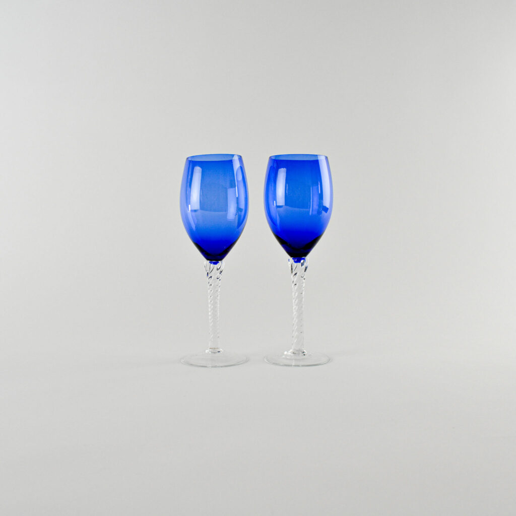 Wine glasses - cobalt blue with twisted stem - set of 2