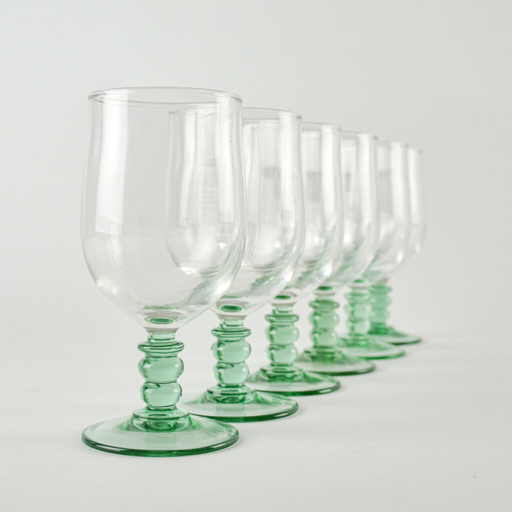 Wine glasses - green bubble stem - set of 6